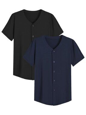 Men's Latuza Men's Bamboo Viscose Button Down Pajama Shirt (S) Navy/Black 2 Pack